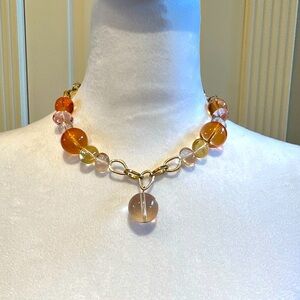 Ann Taylor Elegant Gold and Orange Beaded Necklace - 20” Length